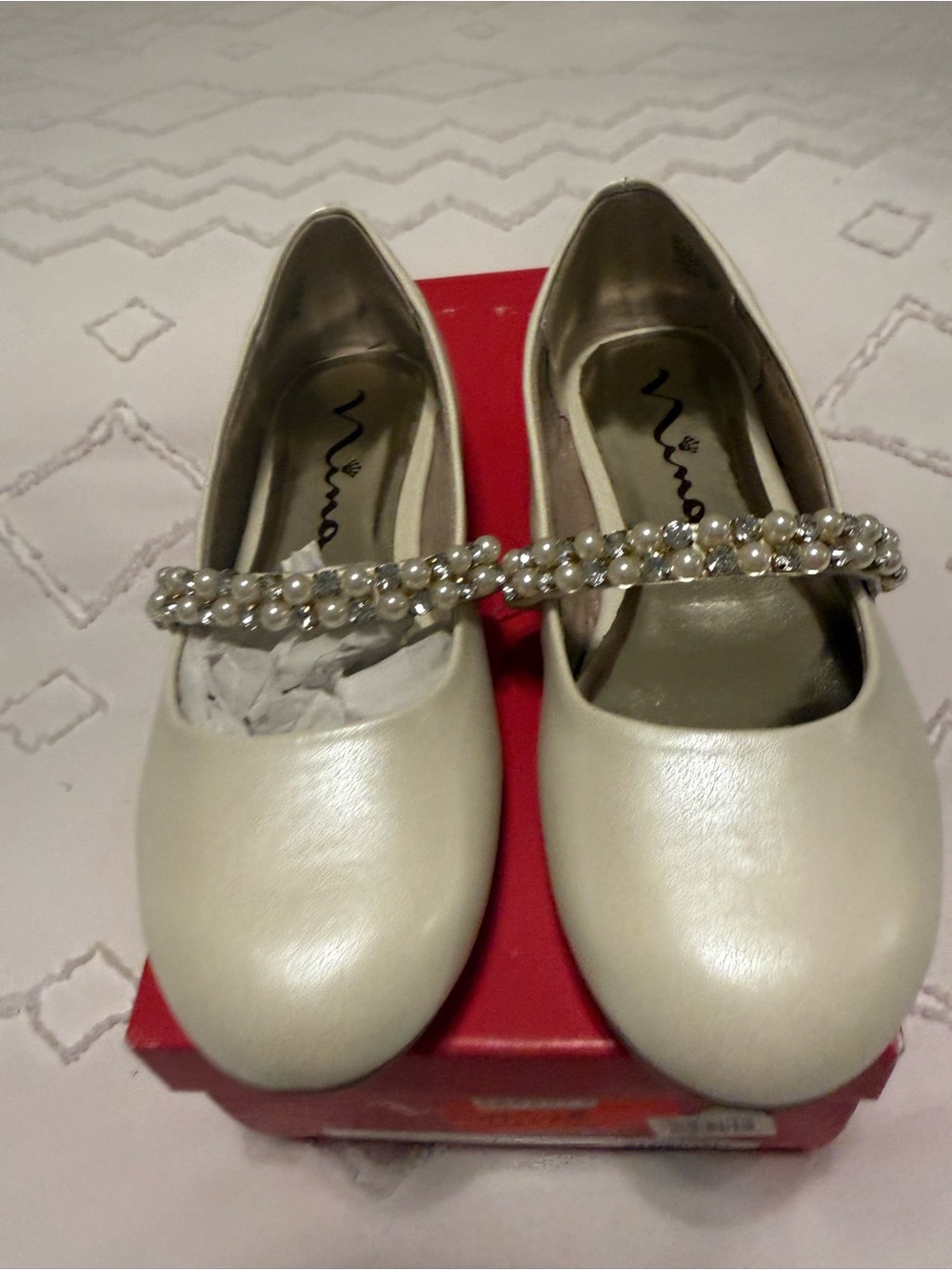 Nina Ivory Pearl-Strap Ballet Flats